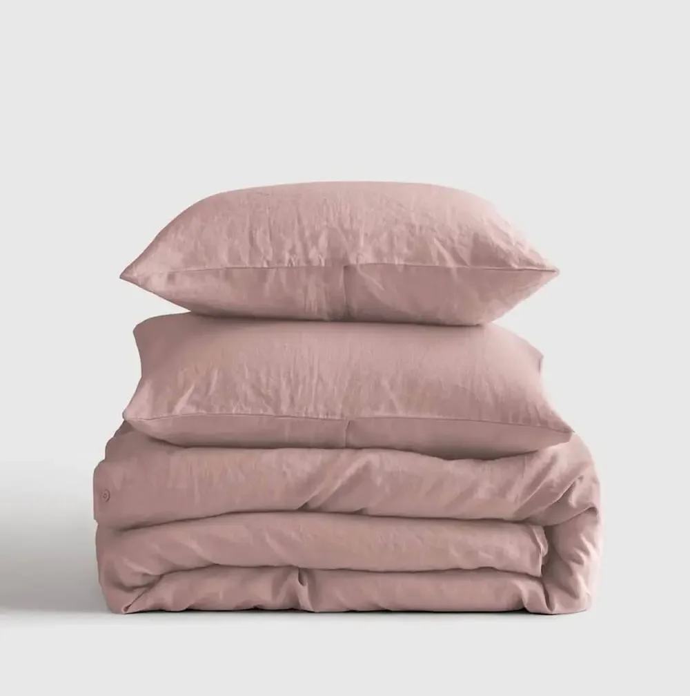 Quince Organic Linen Duvet Cover Set Mauve King Cal King with 2 Shams